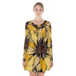 Colorful Seamless Floral Pattern Long Sleeve Velvet V-neck Dress