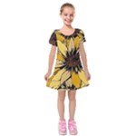 Colorful Seamless Floral Pattern Kids  Short Sleeve Velvet Dress