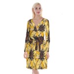 Colorful Seamless Floral Pattern Long Sleeve Velvet Front Wrap Dress