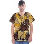 Colorful Seamless Floral Pattern Men s V-Neck Scrub Top