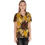 Colorful Seamless Floral Pattern Women s V-Neck Scrub Top