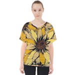 Colorful Seamless Floral Pattern V-Neck Dolman Drape Top