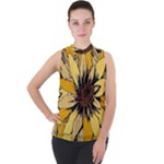 Colorful Seamless Floral Pattern Mock Neck Chiffon Sleeveless Top
