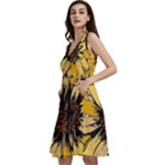 Colorful Seamless Floral Pattern Sleeveless V-Neck Skater Dress with Pockets