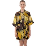 Colorful Seamless Floral Pattern Half Sleeve Satin Kimono 