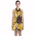 Colorful Seamless Floral Pattern Velvet Halter Neckline Dress 