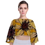 Colorful Seamless Floral Pattern Tie Back Butterfly Sleeve Chiffon Top