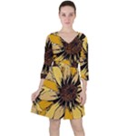 Colorful Seamless Floral Pattern Quarter Sleeve Ruffle Waist Dress