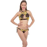 Colorful Seamless Floral Pattern Cross Front Halter Bikini Set