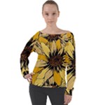Colorful Seamless Floral Pattern Off Shoulder Long Sleeve Velour Top