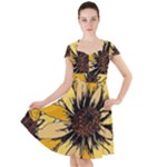Colorful Seamless Floral Pattern Cap Sleeve Midi Dress