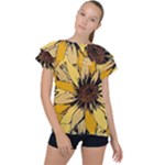 Colorful Seamless Floral Pattern Ruffle Collar Chiffon Blouse