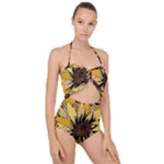 Colorful Seamless Floral Pattern Scallop Top Cut Out Swimsuit