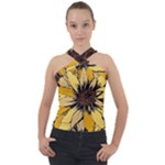 Colorful Seamless Floral Pattern Cross Neck Velour Top