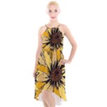 Colorful Seamless Floral Pattern High-Low Halter Chiffon Dress 