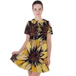 Colorful Seamless Floral Pattern Short Sleeve Shoulder Cut Out Dress 
