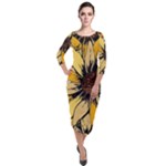 Colorful Seamless Floral Pattern Quarter Sleeve Midi Velour Bodycon Dress