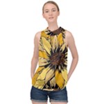 Colorful Seamless Floral Pattern High Neck Satin Top
