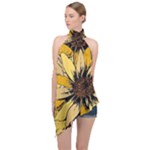 Colorful Seamless Floral Pattern Halter Asymmetric Satin Top