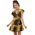 Colorful Seamless Floral Pattern Flutter Sleeve Wrap Dress