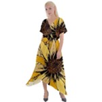 Colorful Seamless Floral Pattern Cross Front Sharkbite Hem Maxi Dress