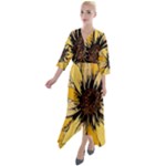 Colorful Seamless Floral Pattern Quarter Sleeve Wrap Front Maxi Dress