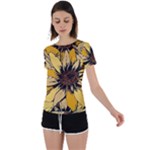 Colorful Seamless Floral Pattern Back Circle Cutout Sports T-Shirt