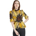 Colorful Seamless Floral Pattern Frill Neck Blouse