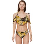 Colorful Seamless Floral Pattern Ruffle Edge Tie Up Bikini Set	