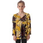 Colorful Seamless Floral Pattern Kids  V Neck Casual Top