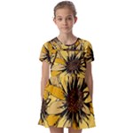 Colorful Seamless Floral Pattern Kids  Short Sleeve Pinafore Style Dress