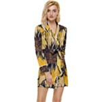 Colorful Seamless Floral Pattern Long Sleeve Satin Robe
