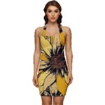 Colorful Seamless Floral Pattern Sleeveless Wide Square Neckline Ruched Bodycon Dress