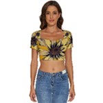 Colorful Seamless Floral Pattern Short Sleeve Square Neckline Crop Top 