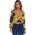 Colorful Seamless Floral Pattern Long Sleeve Deep-V Velour Top