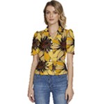 Colorful Seamless Floral Pattern Puffed Short Sleeve Button Up Jacket