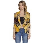 Colorful Seamless Floral Pattern Women s 3/4 Sleeve Ruffle Edge Open Front Jacket