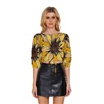 Colorful Seamless Floral Pattern Mid Sleeve Drawstring Hem Top