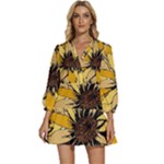 Colorful Seamless Floral Pattern V-Neck Placket Mini Dress