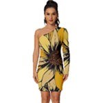 Colorful Seamless Floral Pattern Long Sleeve One Shoulder Mini Dress