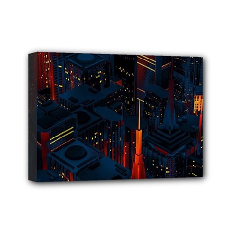 Architecture City Pixel Art Mini Canvas 7  x 5  (Stretched) from ArtsNow.com