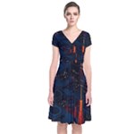 Architecture City Pixel Art Short Sleeve Front Wrap Dress