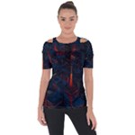 Architecture City Pixel Art Shoulder Cut Out Short Sleeve Top