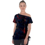 Architecture City Pixel Art Off Shoulder Tie-Up T-Shirt
