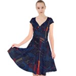 Architecture City Pixel Art Cap Sleeve Front Wrap Midi Dress