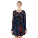 Architecture City Pixel Art Long Sleeve Velvet V-neck Dress