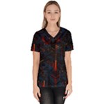Architecture City Pixel Art Women s V-Neck Scrub Top