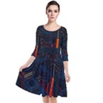 Architecture City Pixel Art Quarter Sleeve Waist Band Dress