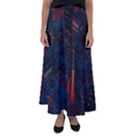 Architecture City Pixel Art Flared Maxi Skirt