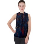 Architecture City Pixel Art Mock Neck Chiffon Sleeveless Top